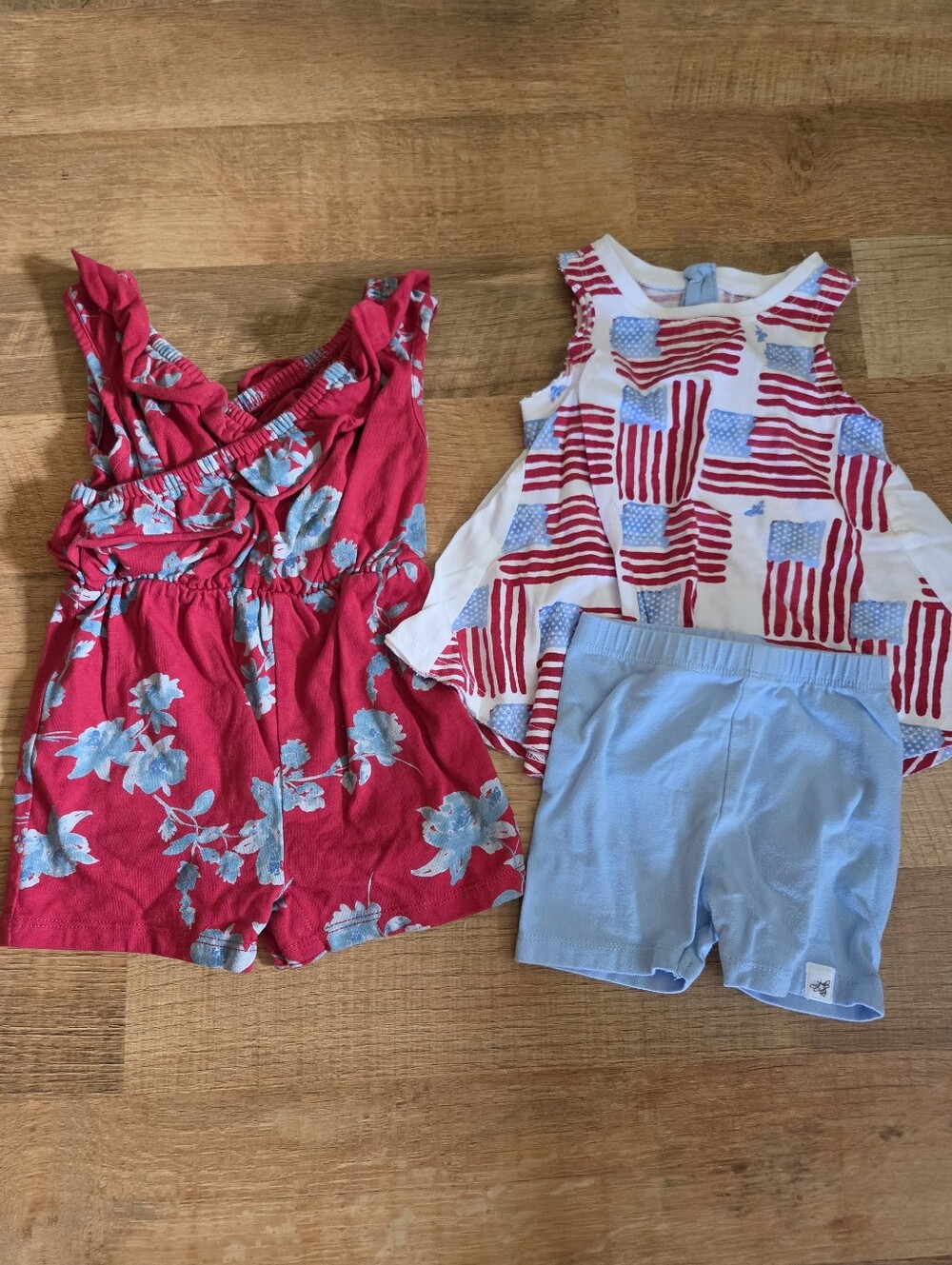 Burt's Bees Baby Girl Romper & Tank Top Shorts Set Red White & Blue